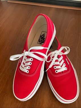Vans Authentic Classic Red Canvas Sneakers with White Laces